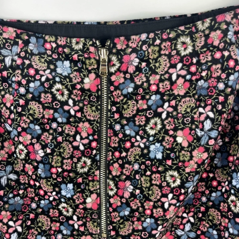 LOFT Ann Taylor Multicolor Floral Velvet Stretch Skirt Double Lining Womens 2 - Picture 6 of 8